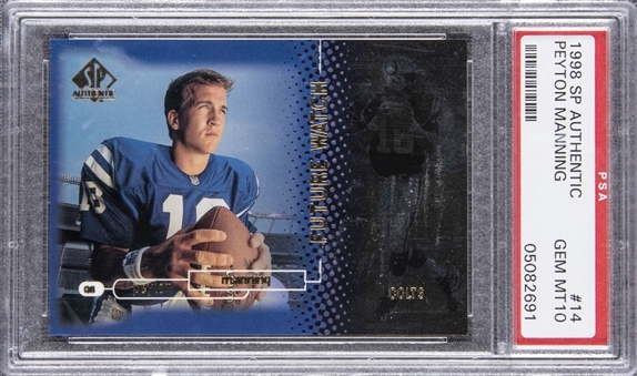 1998 SP Authentic #14 Peyton Manning Rookie Card (#0210/2000) - PSA GEM MT 10